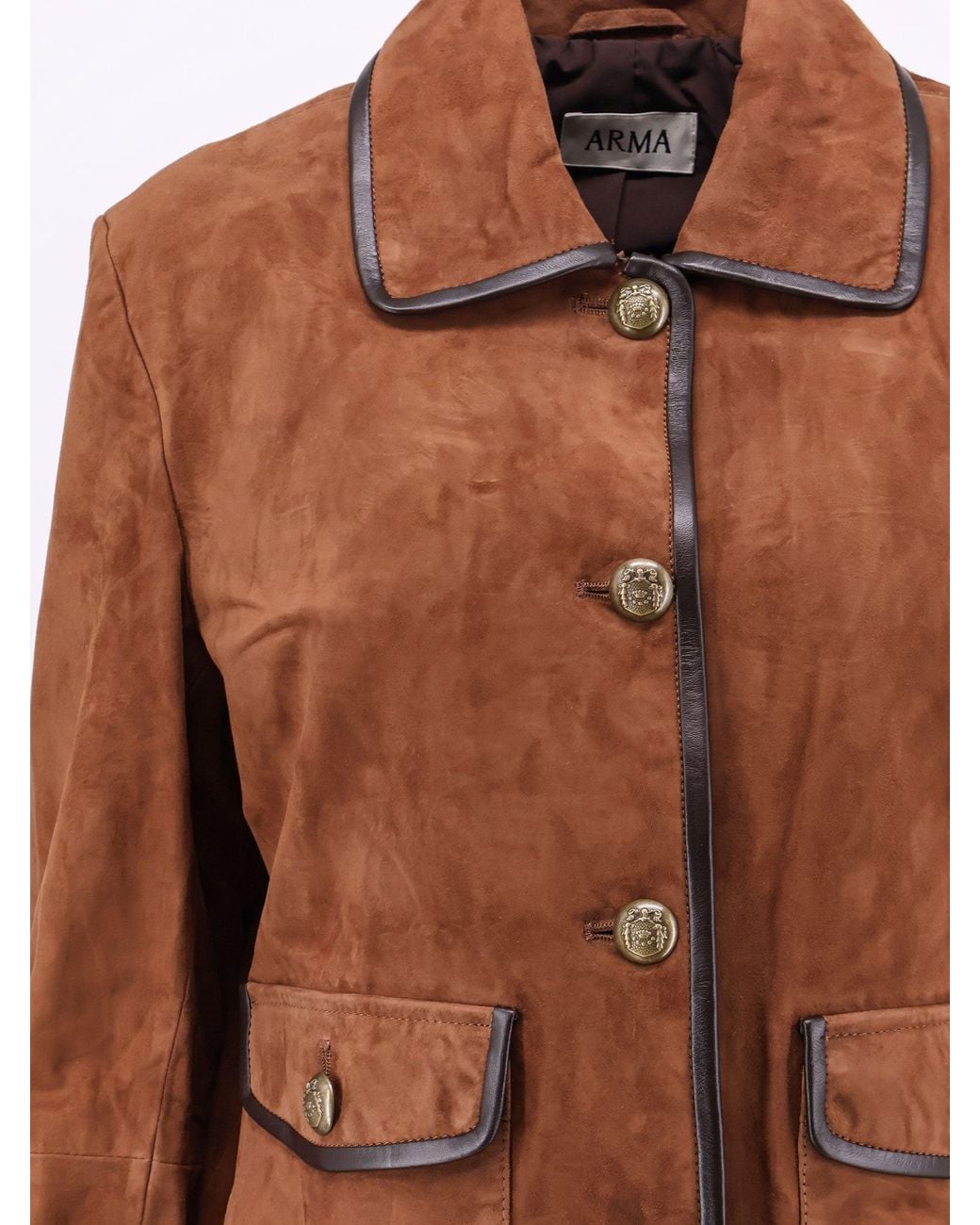 Arma Brown Yasmine Suede Jacket With Leather Trim