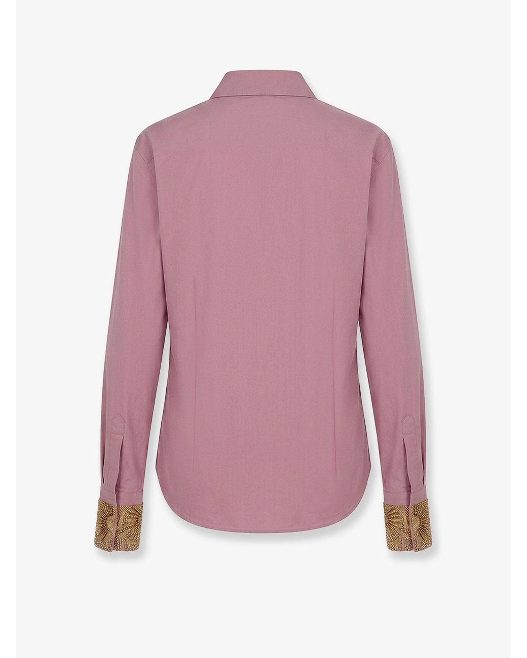 Dries Van Noten Pink Chloris Cotton Shirt With Embroiders Cuffs