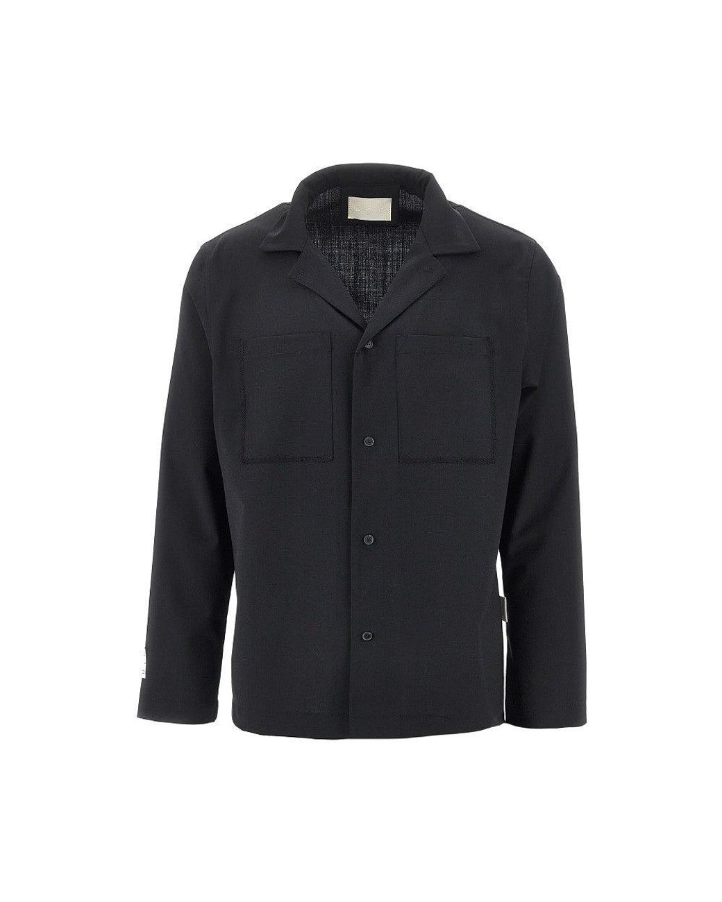 C.9.3 Blue Wool-Blend Shirt With Bowling Collar for men
