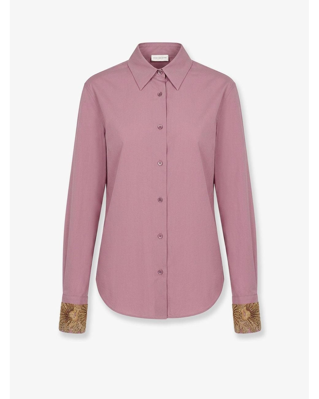 Dries Van Noten Pink Chloris Cotton Shirt With Embroiders Cuffs