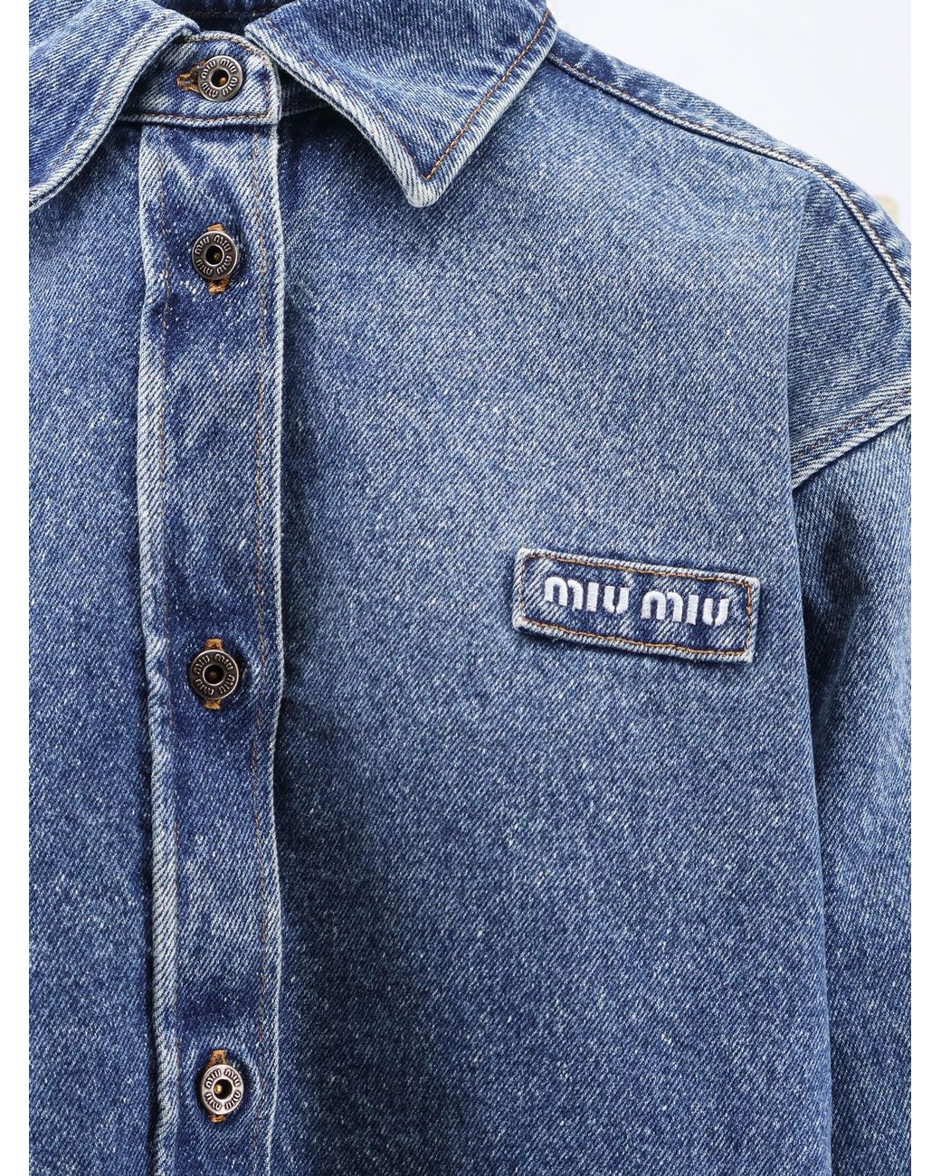 Miu Miu Blue Denim Shirt With Logo Patch