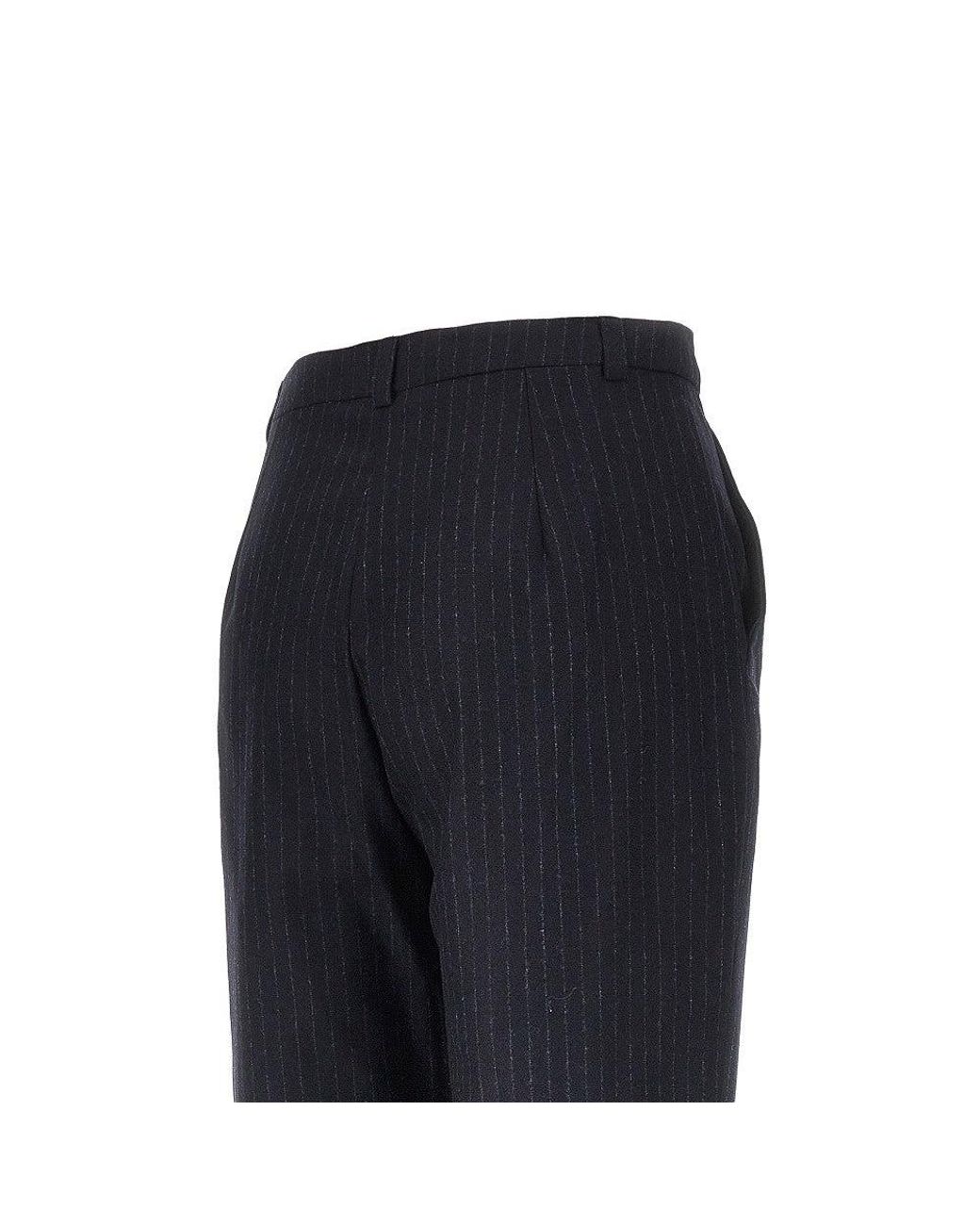 Emporio Armani Blue Wool-Blend Pants With Pinstriped Motif
