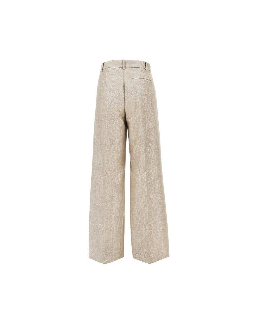 Pinko Natural Lurex Viscose And Wool-Blend Pants