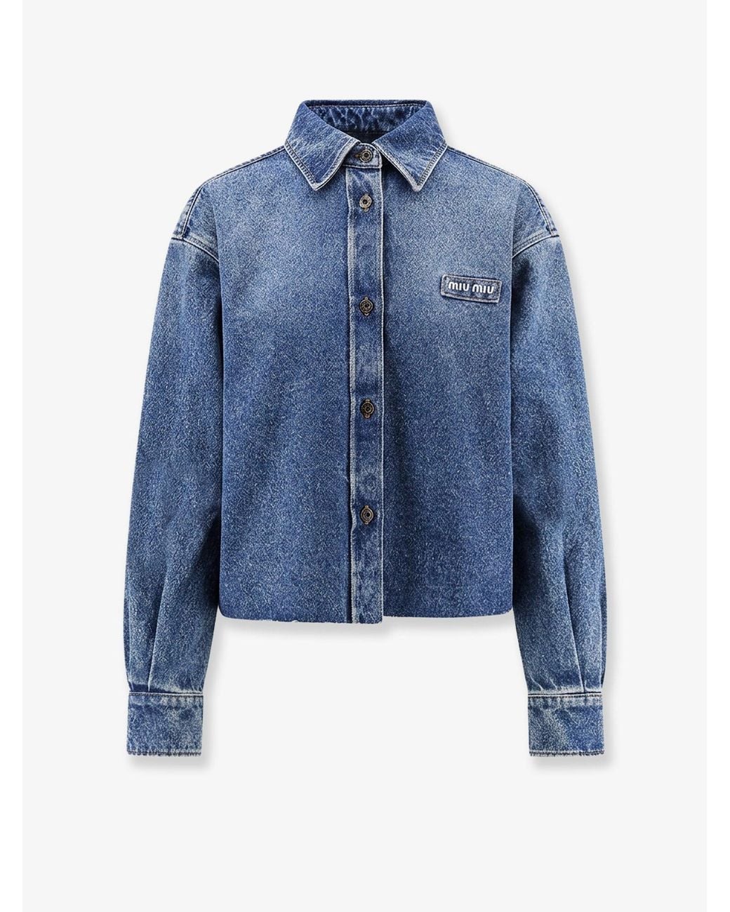 Miu Miu Blue Denim Shirt With Logo Patch