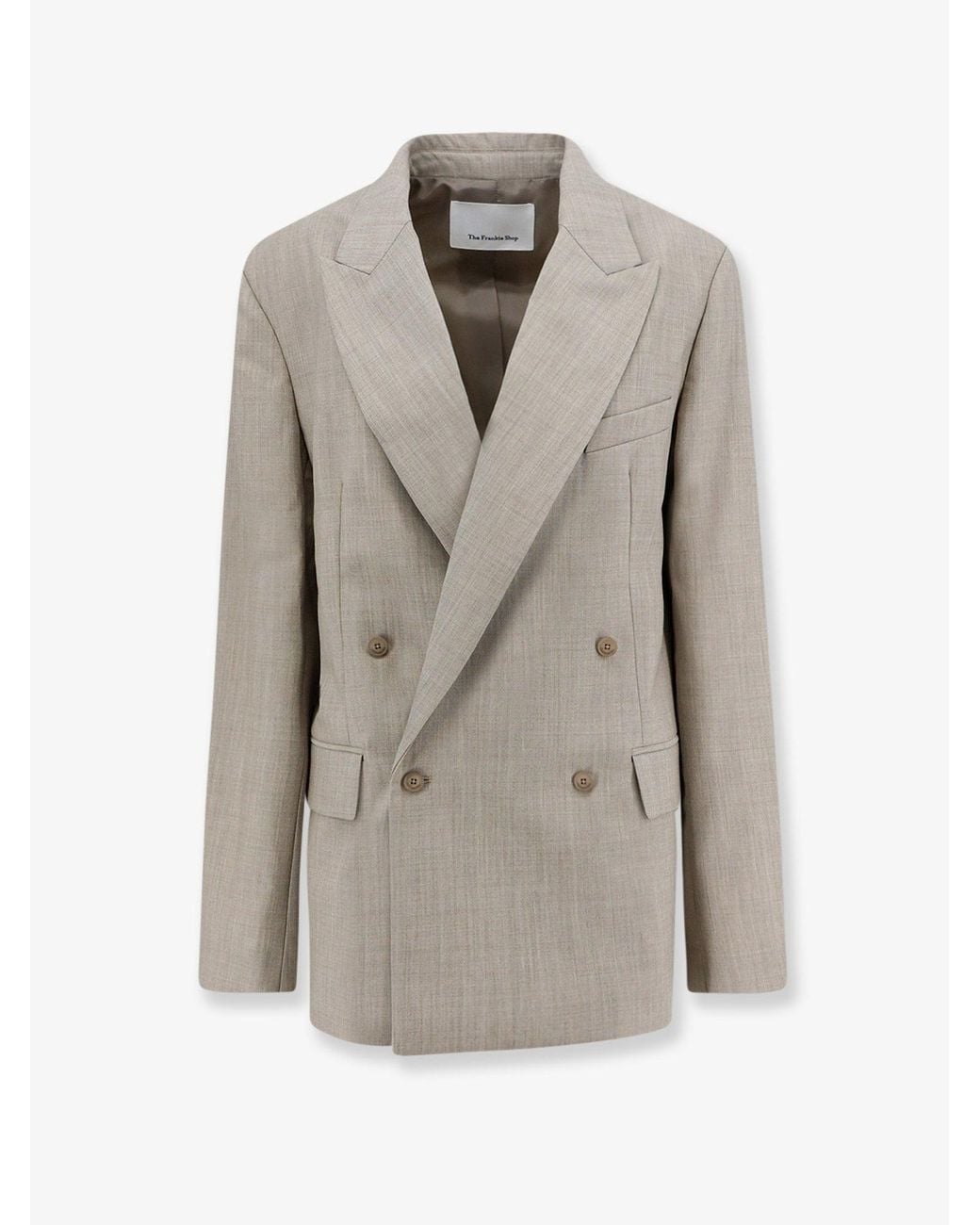 Frankie Shop Gray Newark Double-Breasted Mélange Virgin Wool Blazer