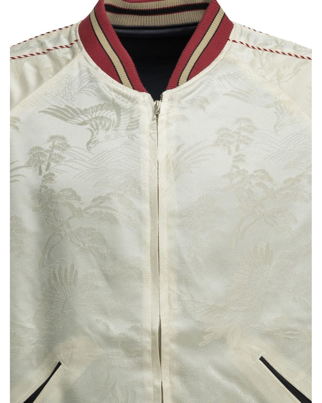 Beams Plus Gray Oriental Triacetate Triacetate Polyester Cotton Nylon Spandex Reversible Bomber Jacket