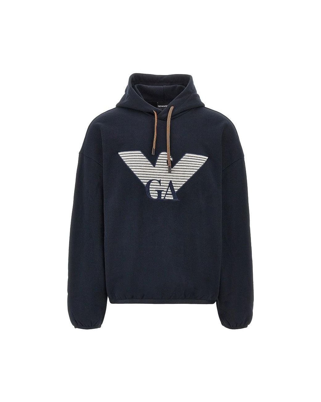 Emporio Armani Blue Cotton And Silk Hoodie for men