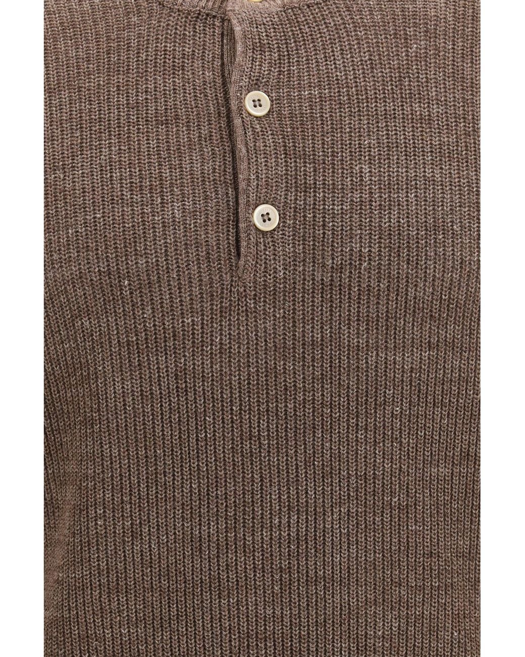 Brunello Cucinelli Brown Cotton And Linen Henley Sweater for men