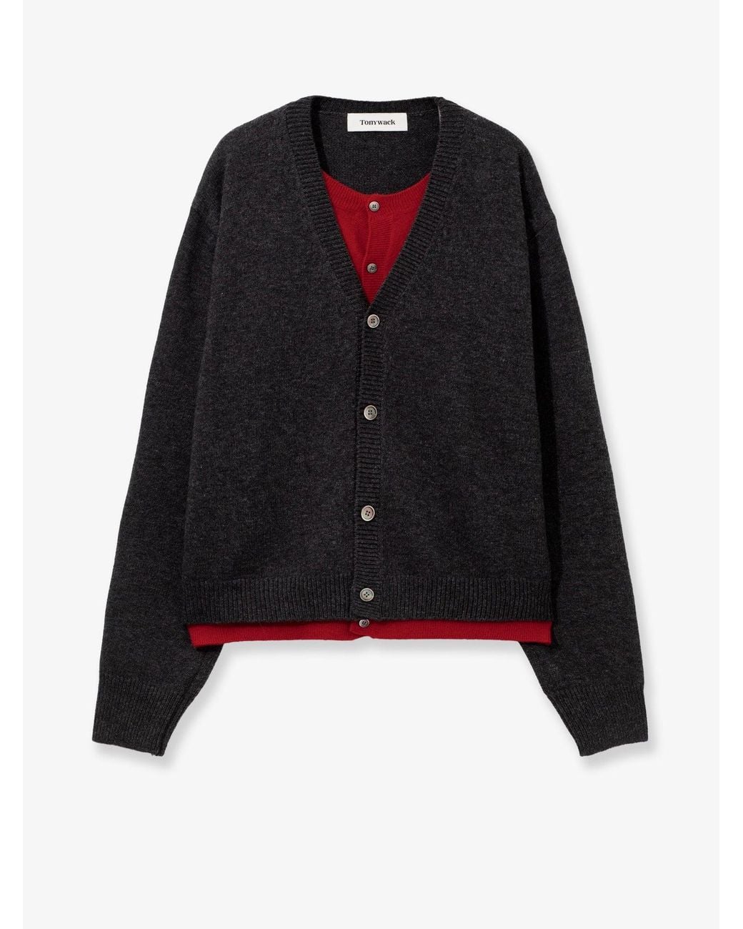 TONYWACK Black Layered Wool Blend Cardigan for men