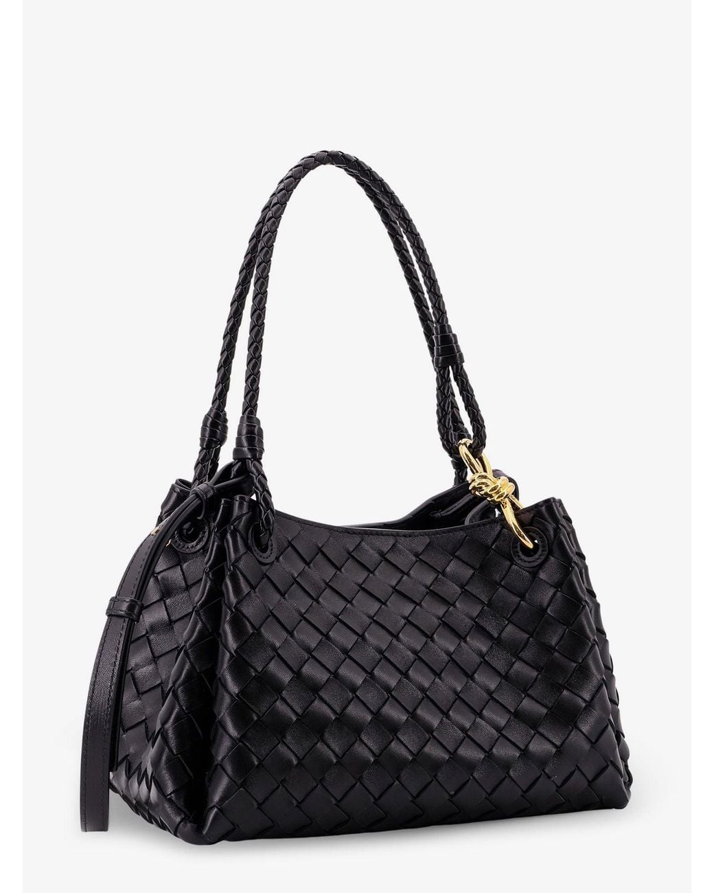 Bottega Veneta Black Parachute Leather Bag With Intrecciato Motif