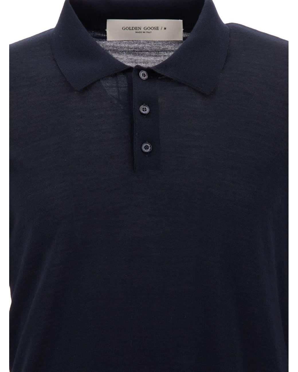 Golden Goose Deluxe Brand Blue Wool Long-Sleeved Polo Shirt for men