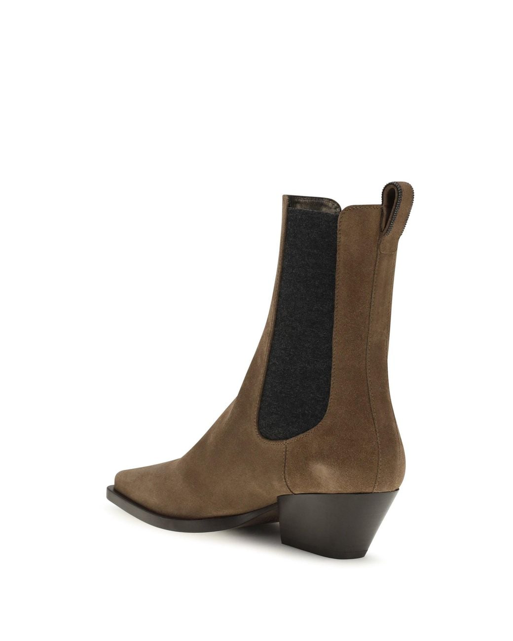 Brunello Cucinelli White Suede Texan Ankle Boots Caramello