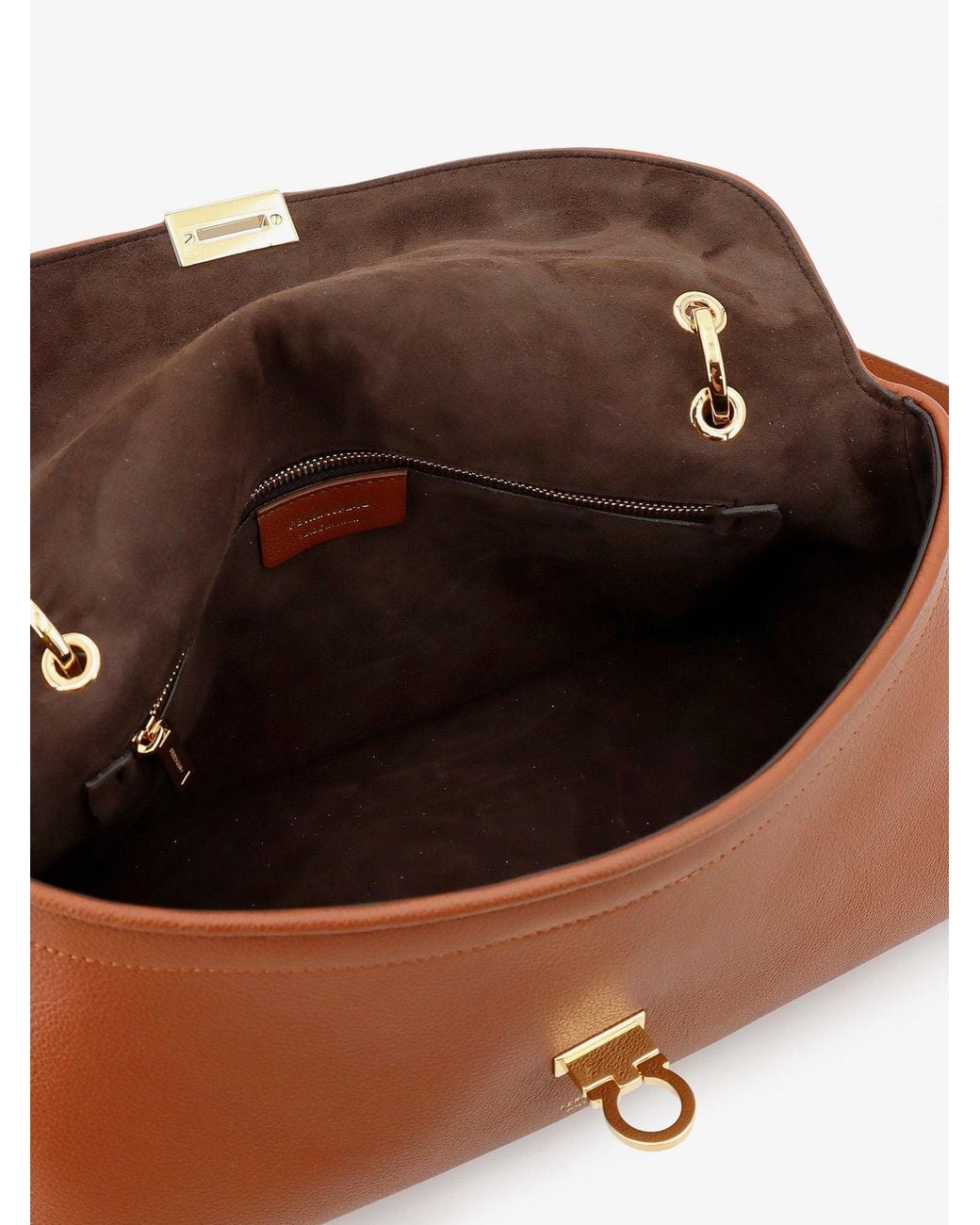 Ferragamo Brown Leather Shoulder Bag With Gancini Detail
