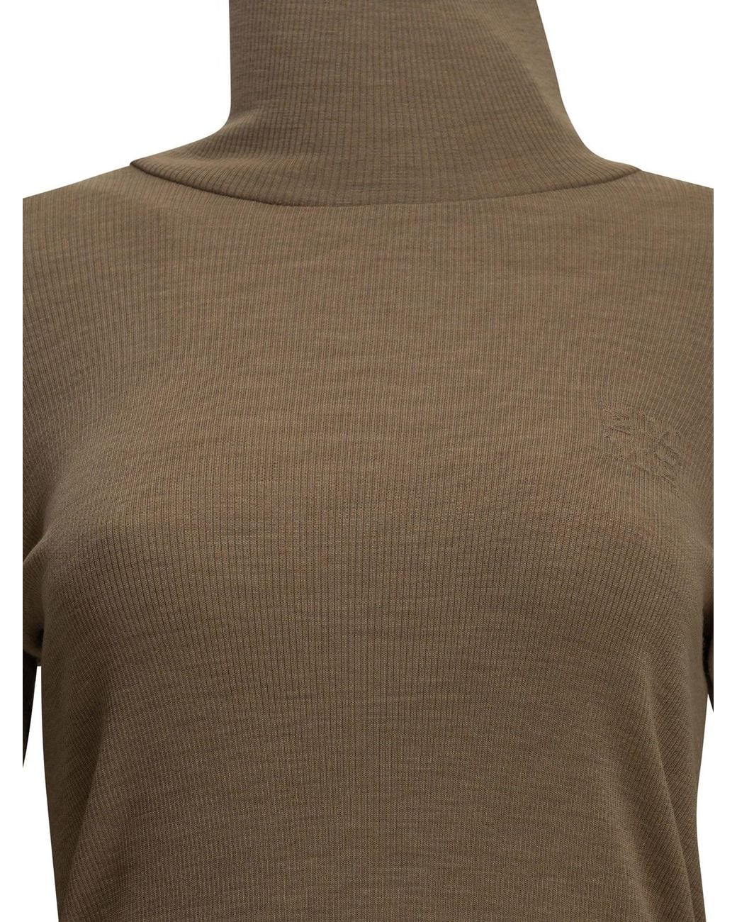 Max Mara Green Wool Jersey Turtleneck Sweater