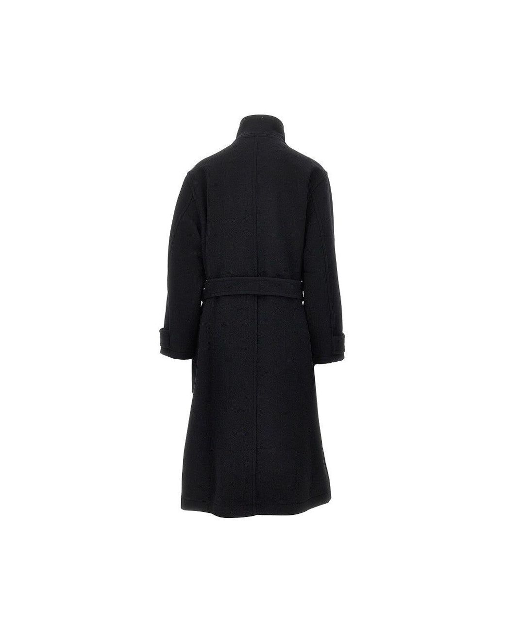 Lemaire Black Wool Belted Long Coat for men