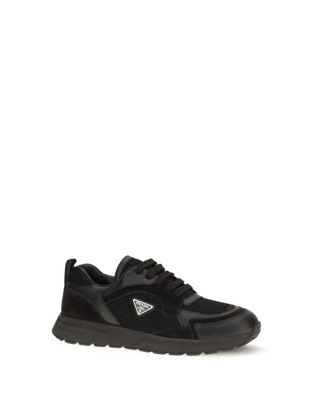 Prada Black Prax Leather And Fabric Sneakers for men