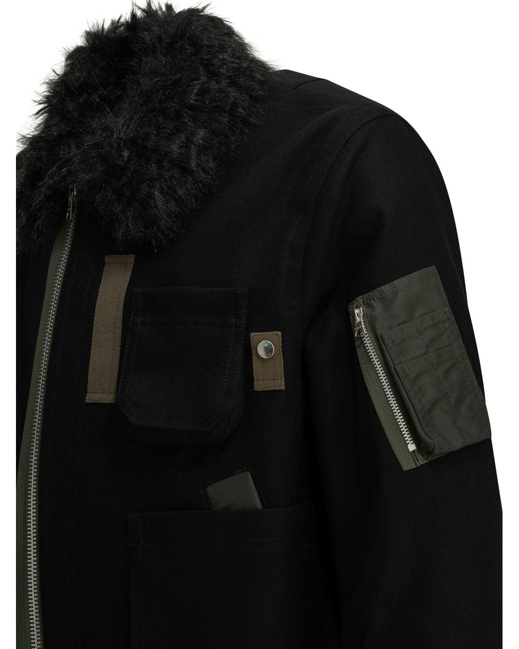 Sacai Black Wool Bomber Jacket