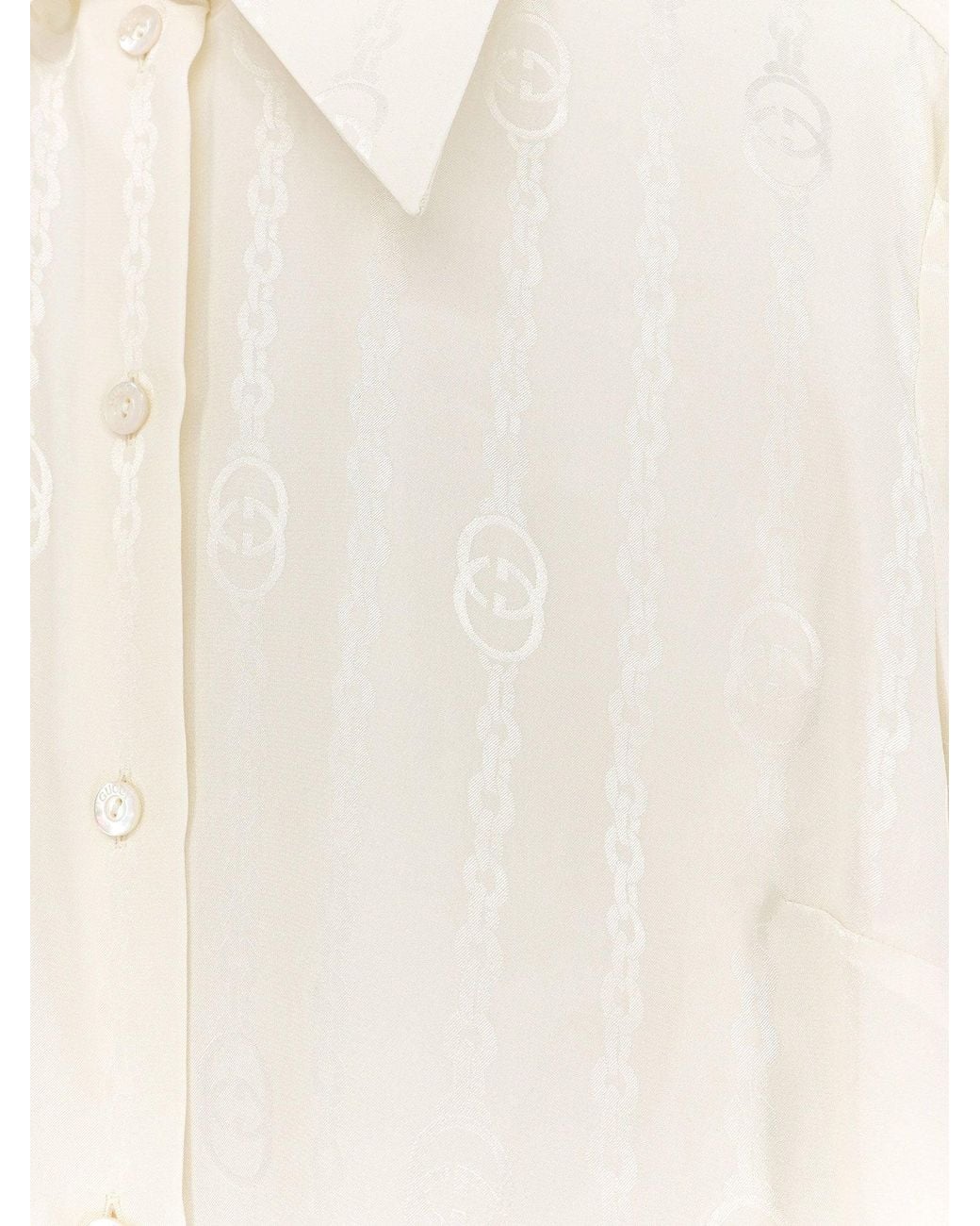 Gucci White Silk Shirt With Iconic Print