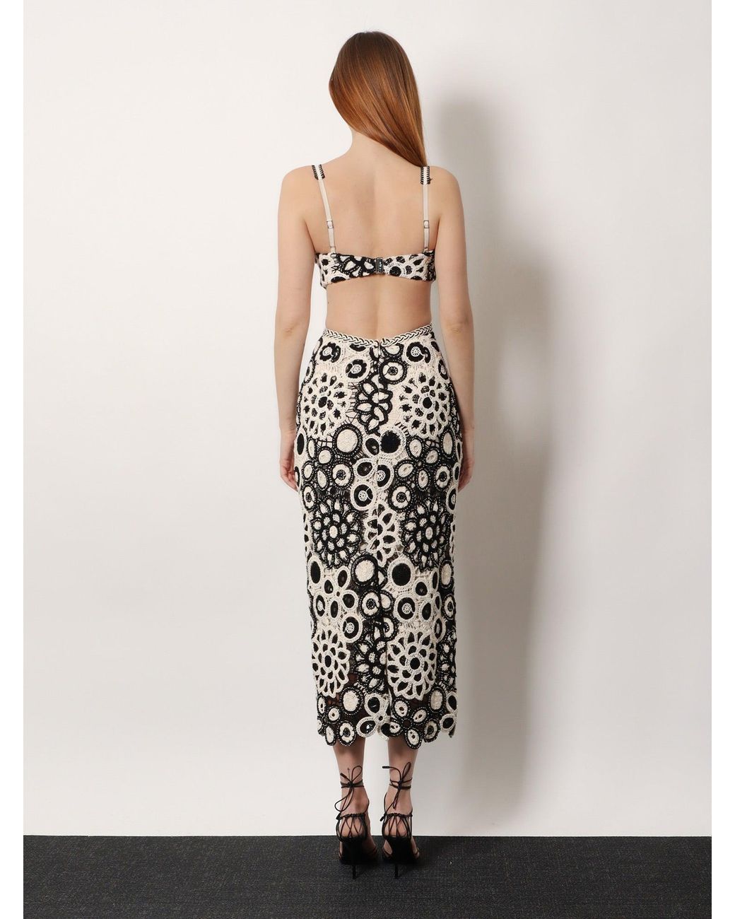 PATBO White Long Crochet Dress With Floral Pattern
