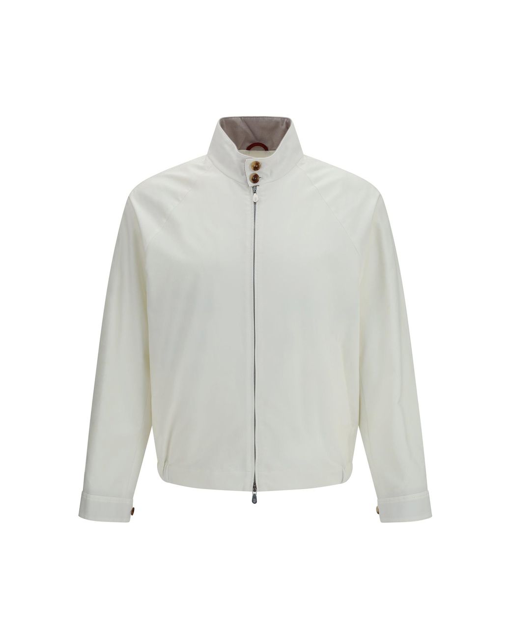 Brunello Cucinelli White Windproof Zip Jacket Off/Panama/Spago Cotton for men