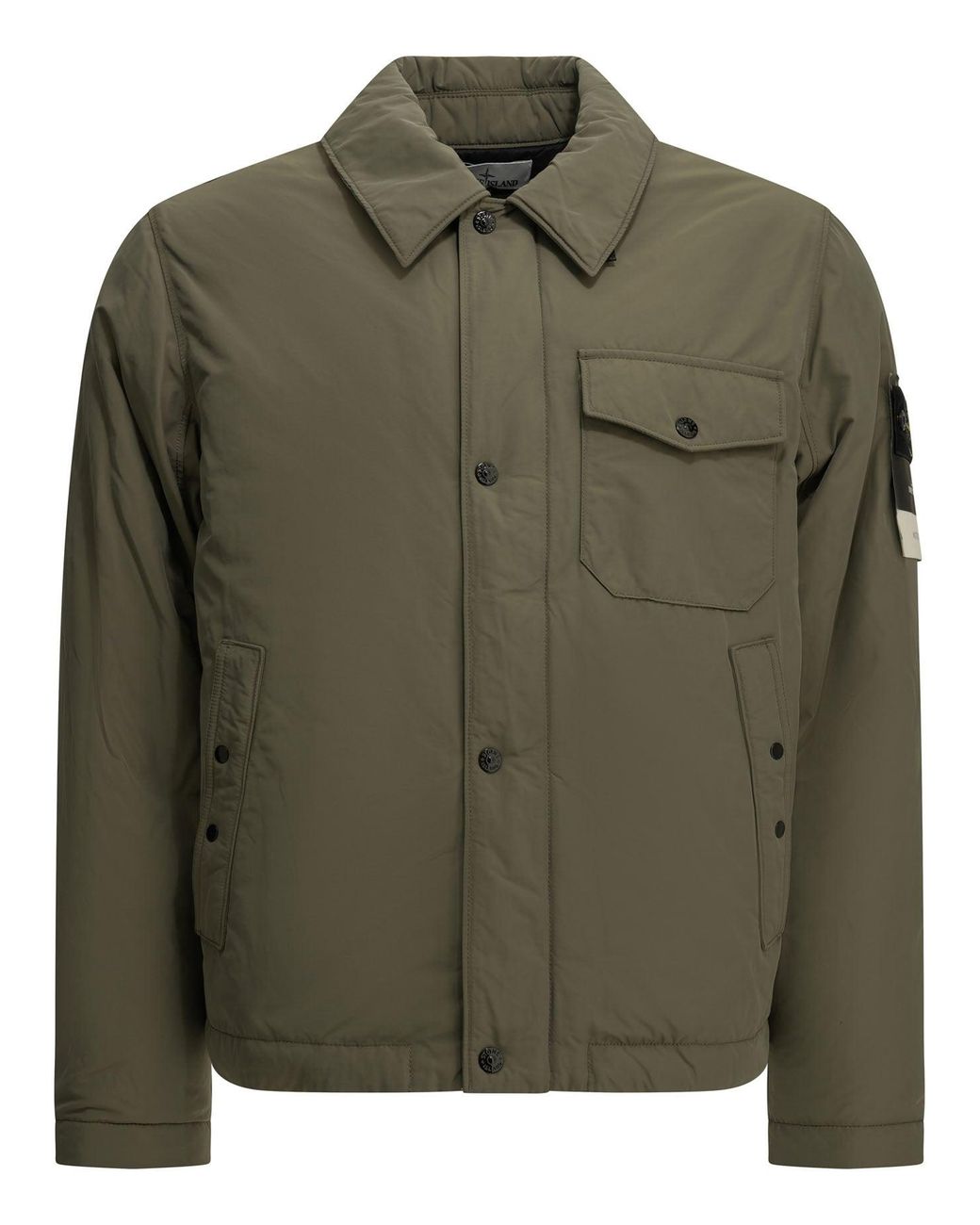 Stone Island Green Short Coat With Logo for men