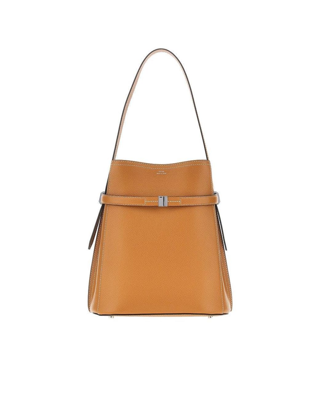 Totême Brown Grained Leather Belted Bucket Bag