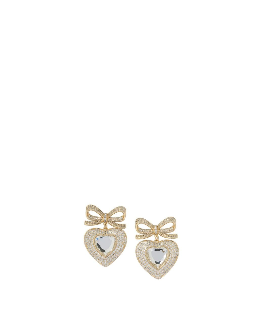 Self-Portrait Metallic Heart-Shaped Earrings With Embellished Bow