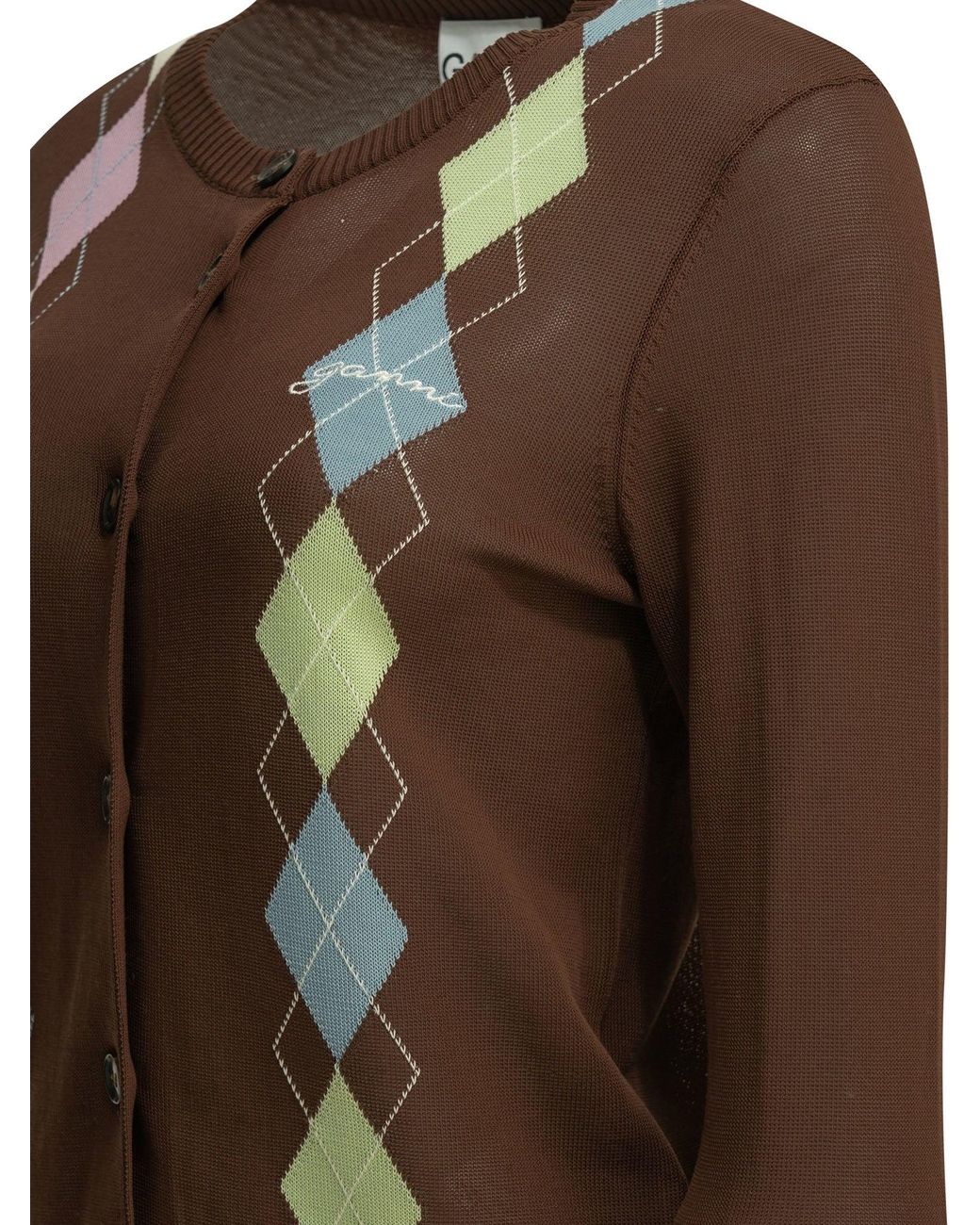 Ganni Brown "Argyle" Cardigan