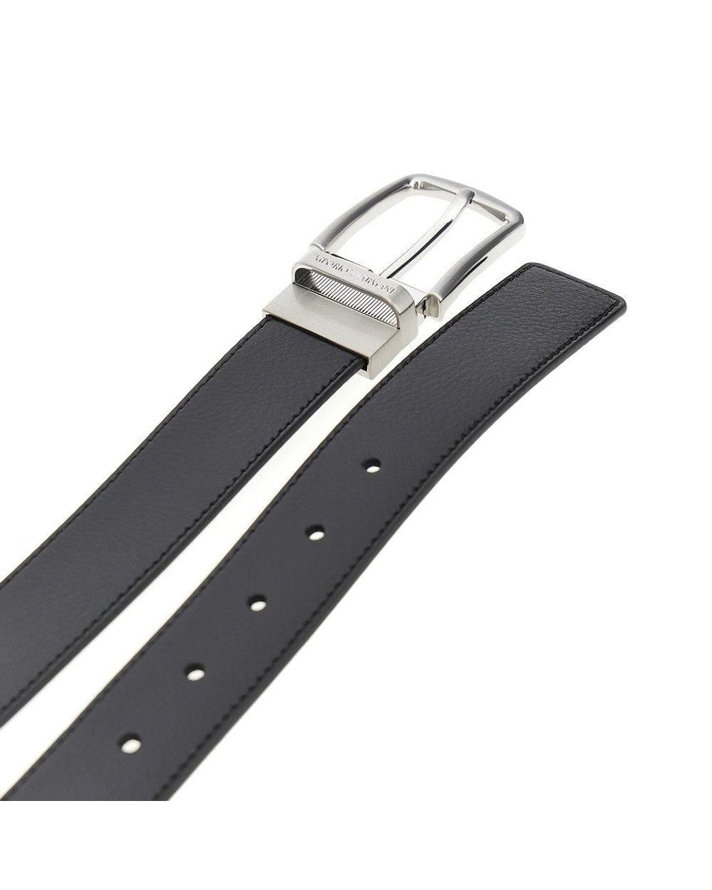 Emporio Armani Black Reversible Leather Belt With Logo for men