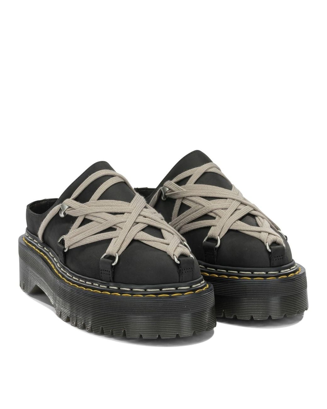 Rick Owens Black X Dr. Martens Quad Sole Megalace Mules