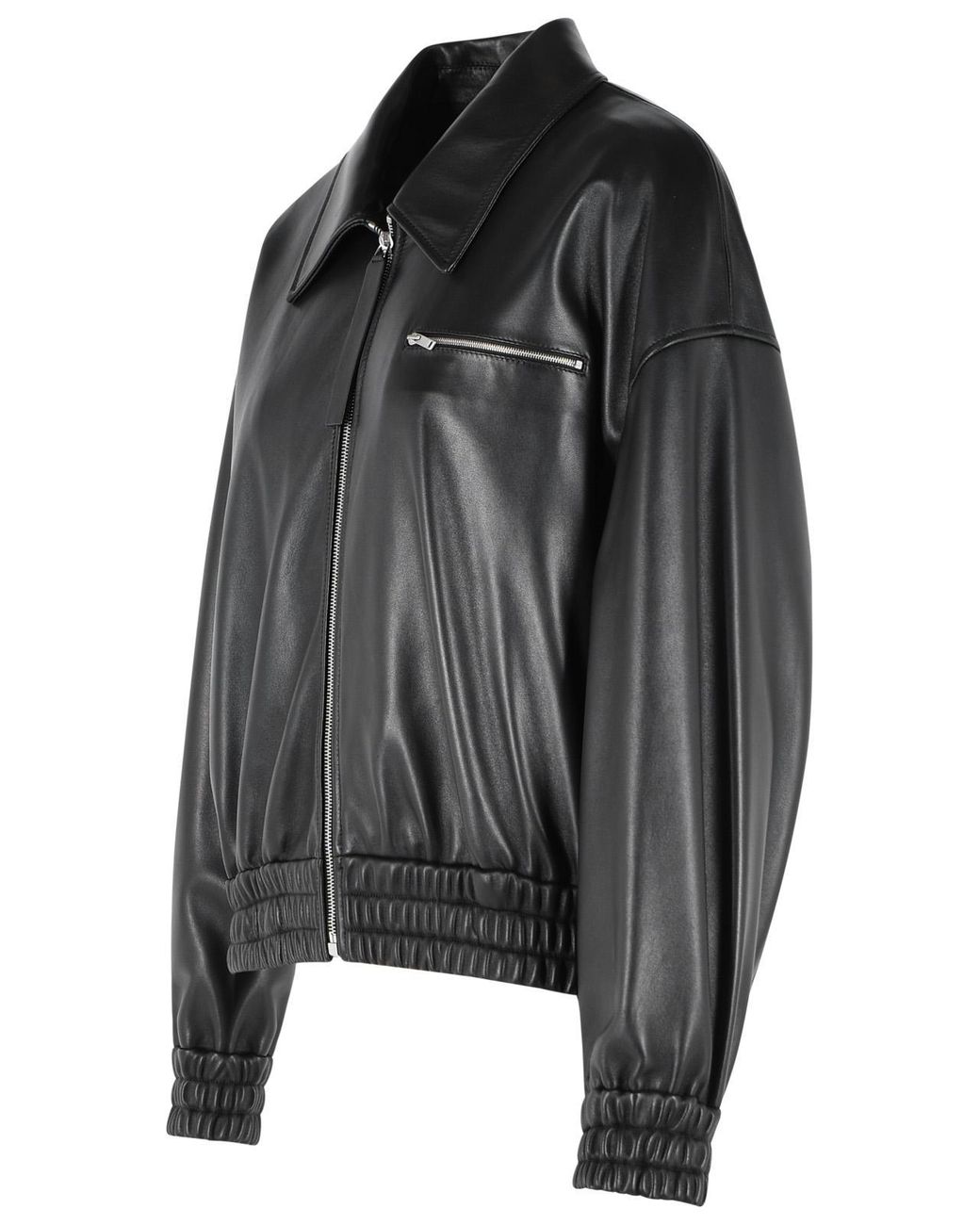 Jil Sander Black Leather Bomber Jacket