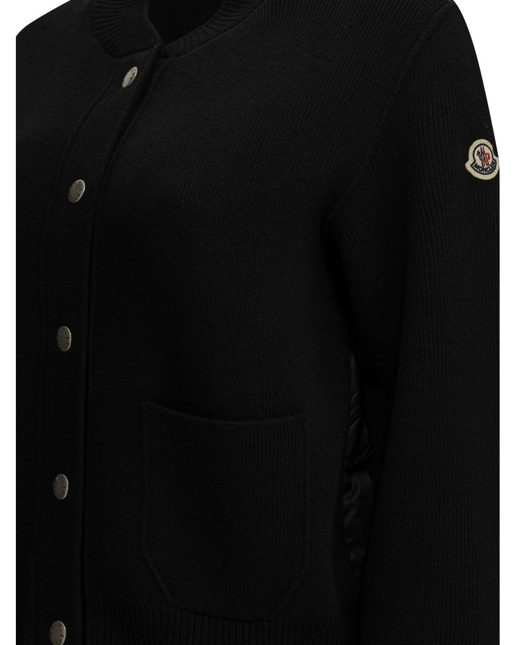 Moncler Black Wool Cardigan With Logo