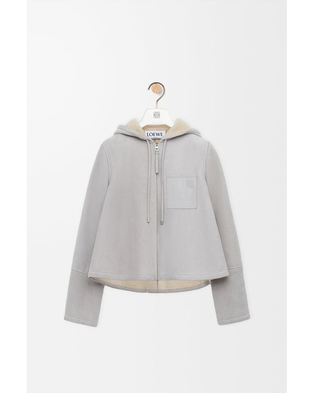 Loewe White Shearling Hoodie Jacket