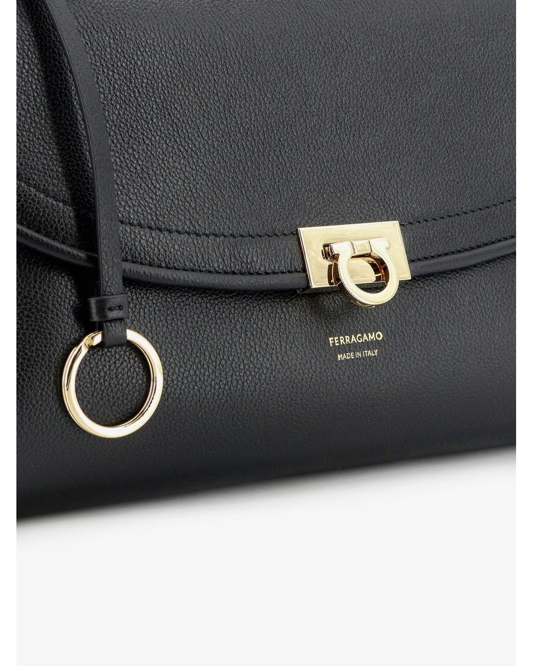 Ferragamo Black Leather Shoulder Bag With Gancini Detail