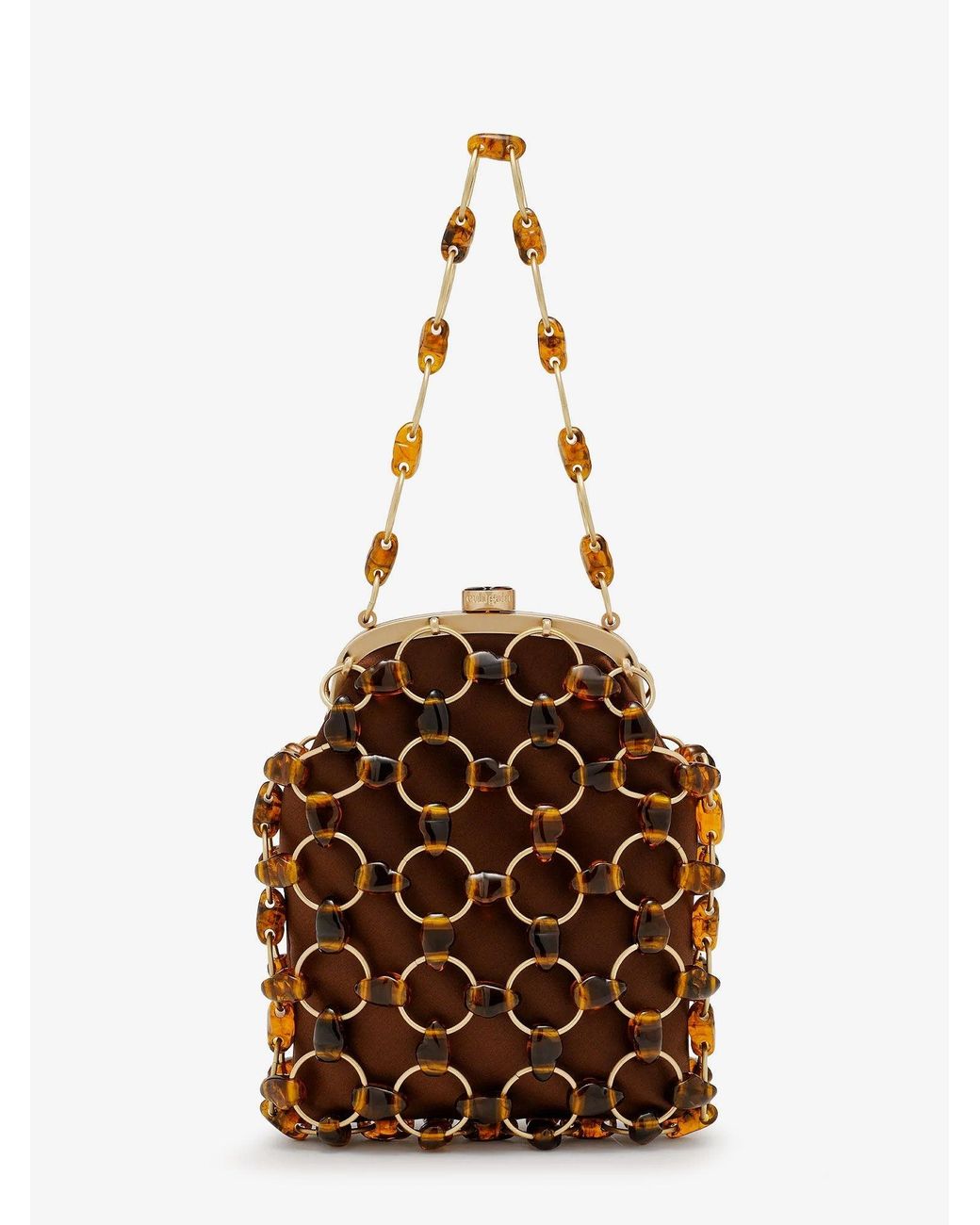 Cult Gaia Brown Brielle Wristlet Leather Handbag With All-Over Pearl Detail