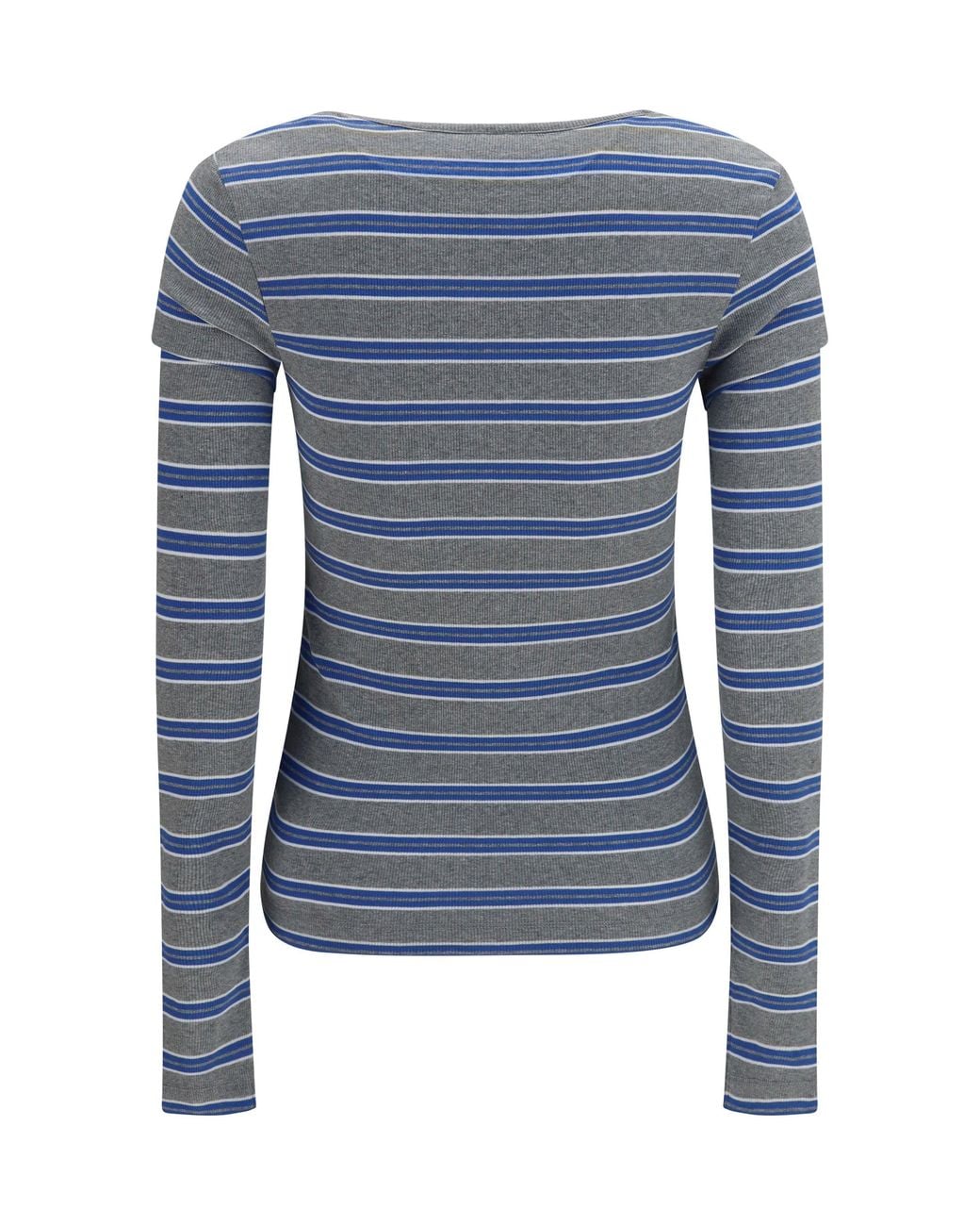 Ganni Blue Ribbed V-Neck Long-Sleeve T-Shirt Strong