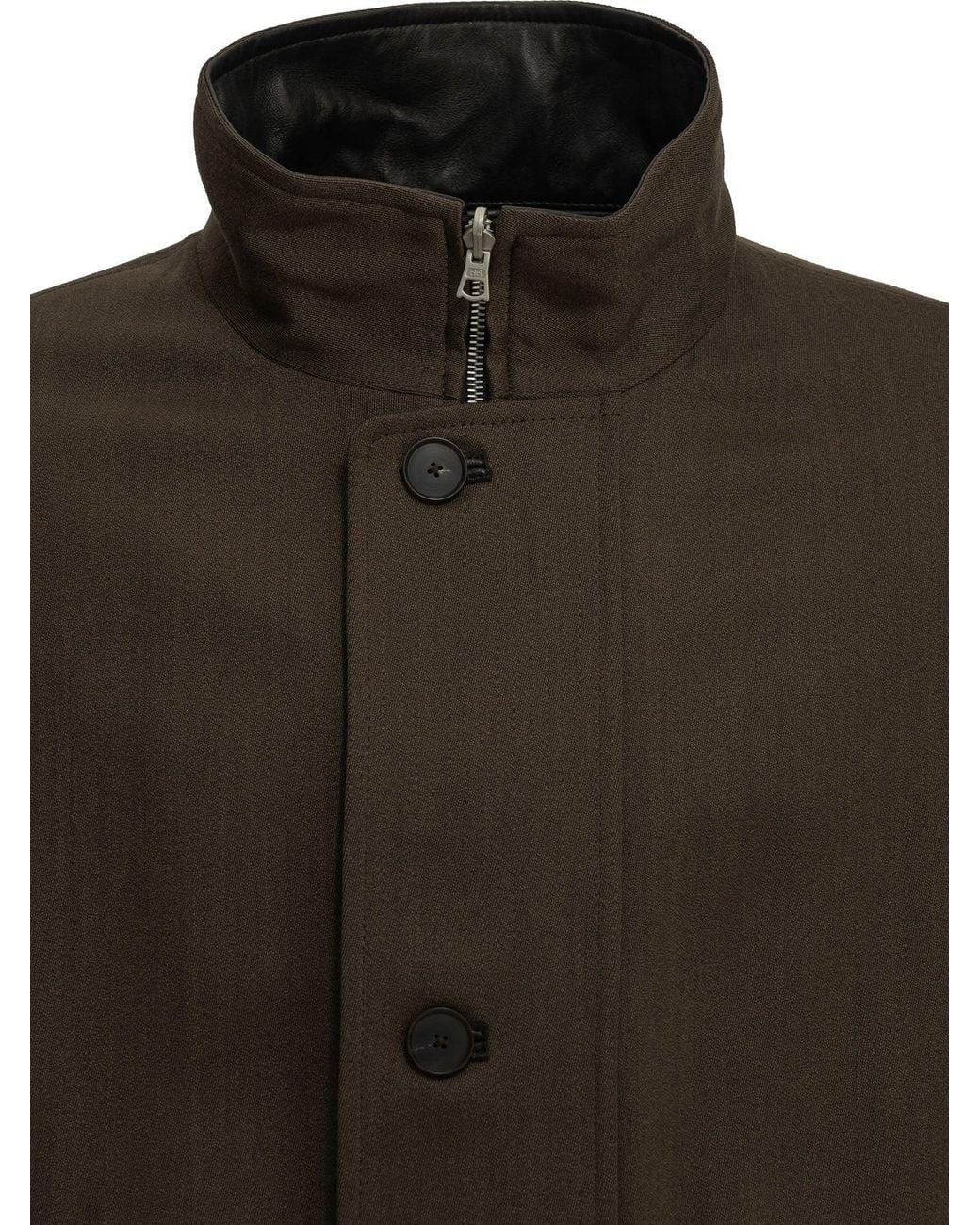 Auralee Green Reversible Wool And Leather Coat for men
