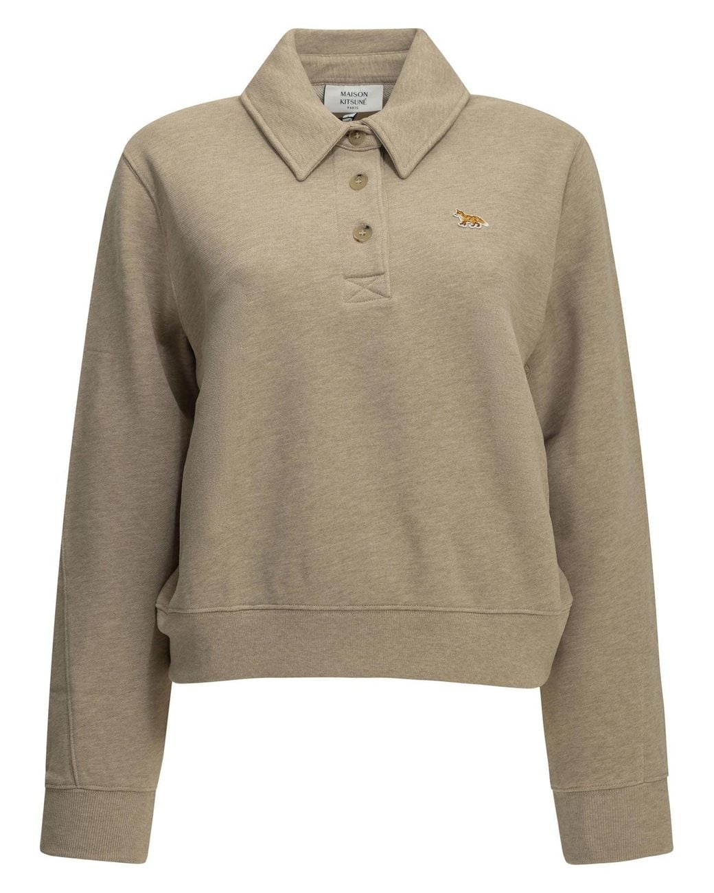 Maison Kitsuné Natural "Baby Fox" Polo-Collar Sweatshirt