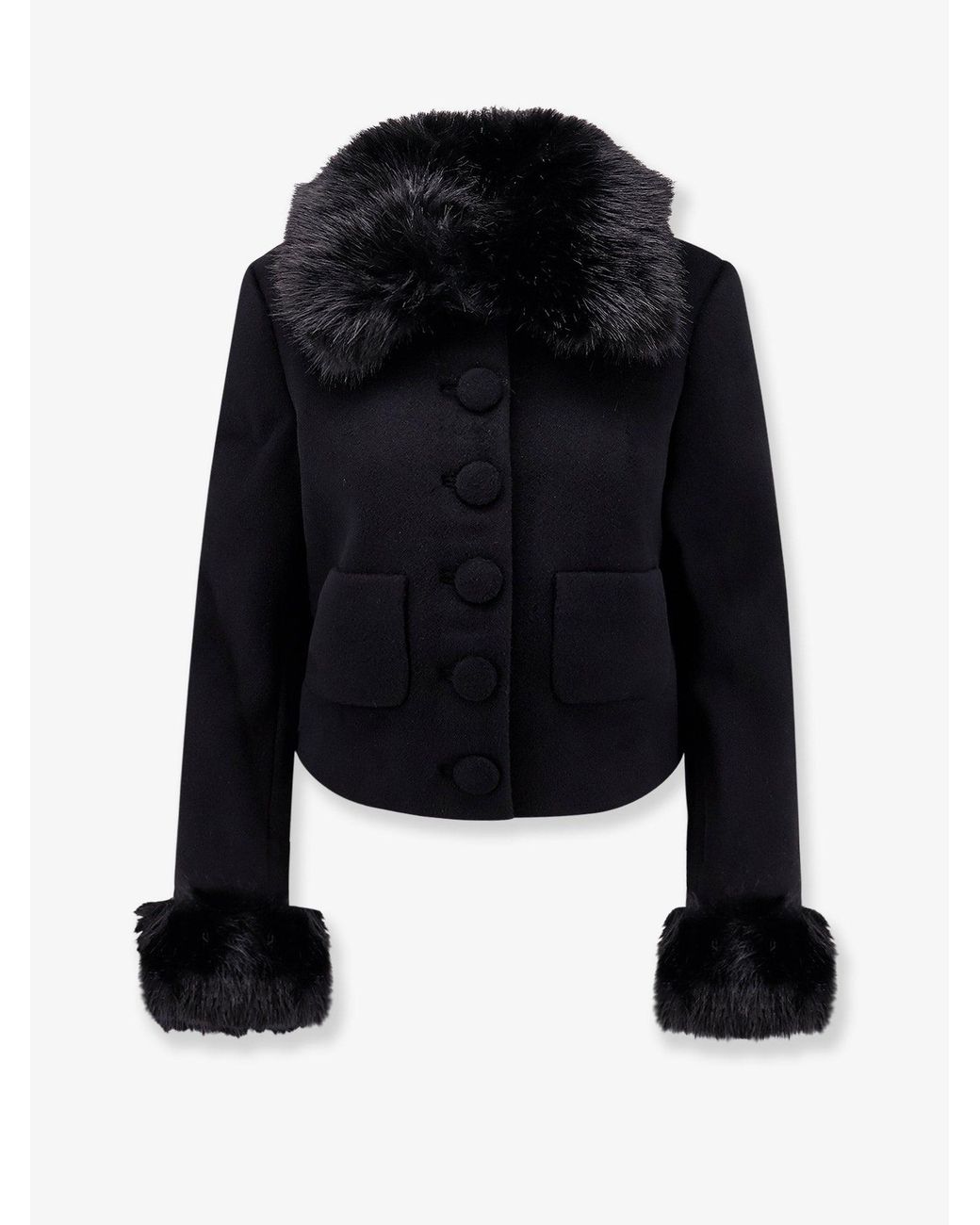 Self-Portrait Black Wool Blend Blazer With Faux Fur Details