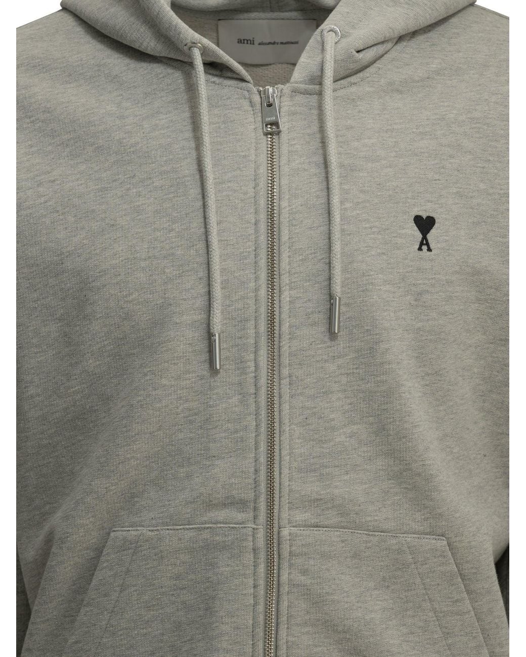 AMI Gray "Ami De Couer" Zip-Up Sweatshirt for men