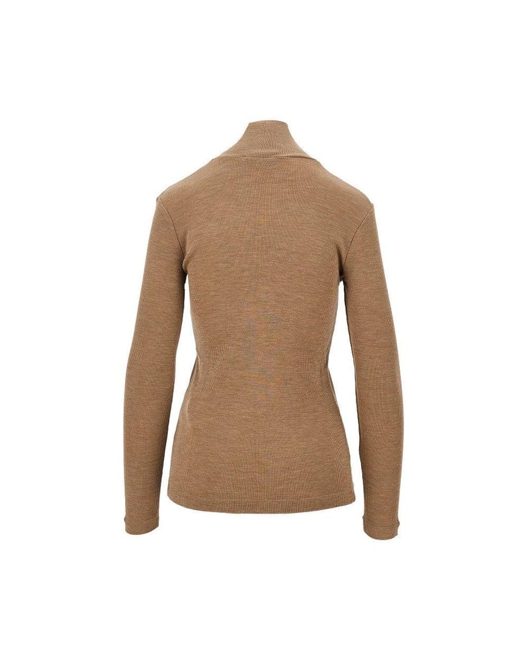 Max Mara Brown Wool Jersey Turtleneck Top