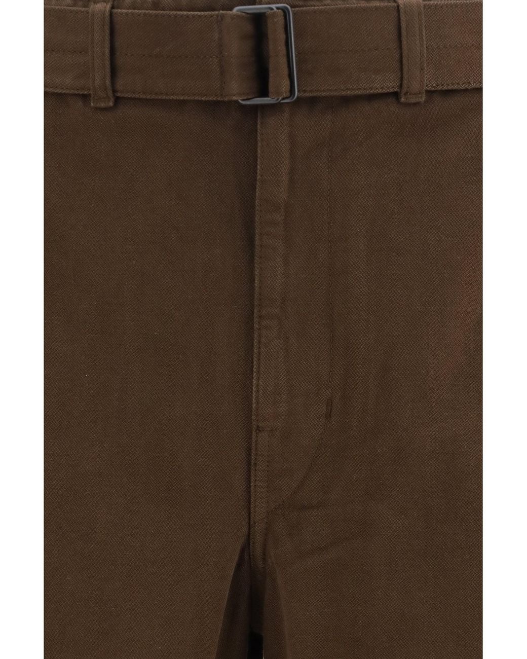 Lemaire Brown Heavy Dyed Twill Belted Pants Ristretto for men