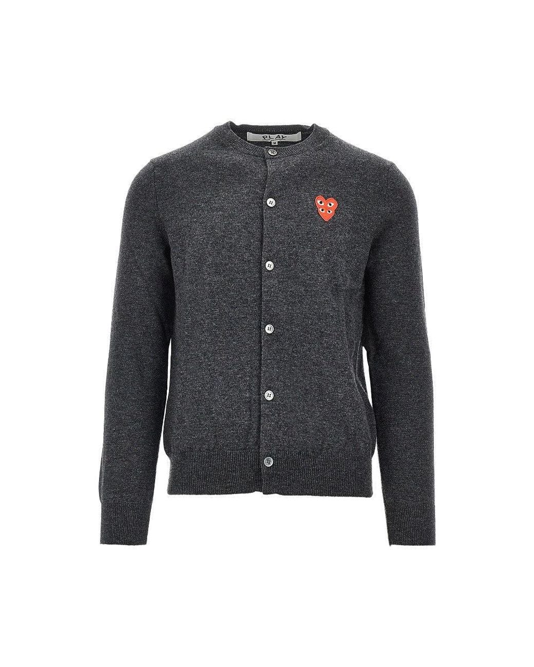 COMME DES GARÇONS PLAY Blue Wool Cardigan With Heart Patch for men