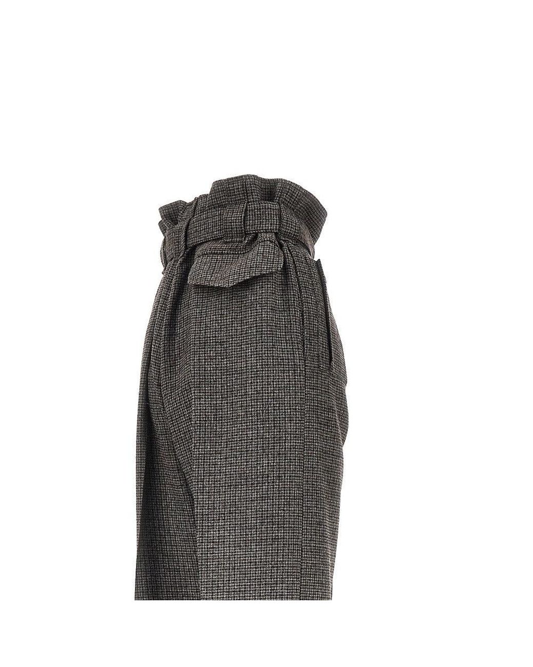 Etro Gray Check Wool Pants With Belt