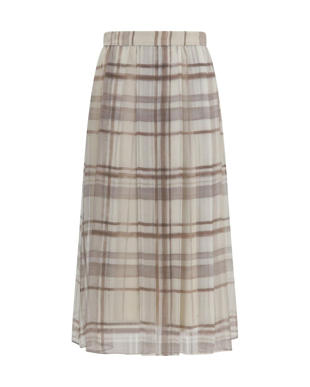 Brunello Cucinelli Gray Silk Midi Skirt Panama