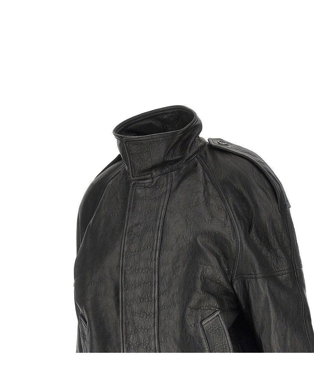 Saint Laurent Black Padded Leather Oversized Jacket