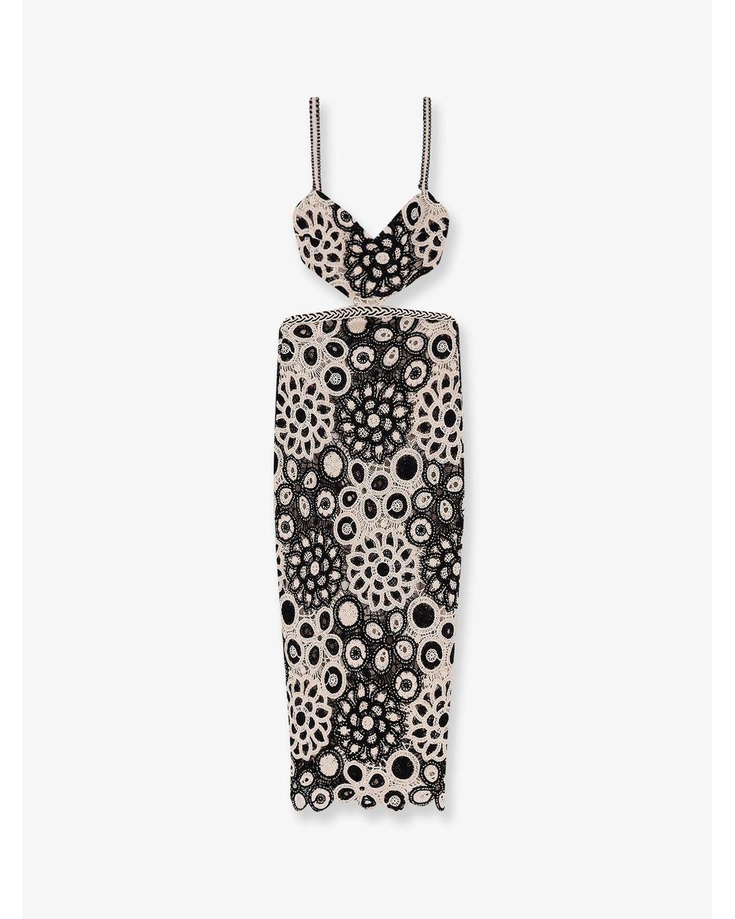 PATBO White Long Crochet Dress With Floral Pattern