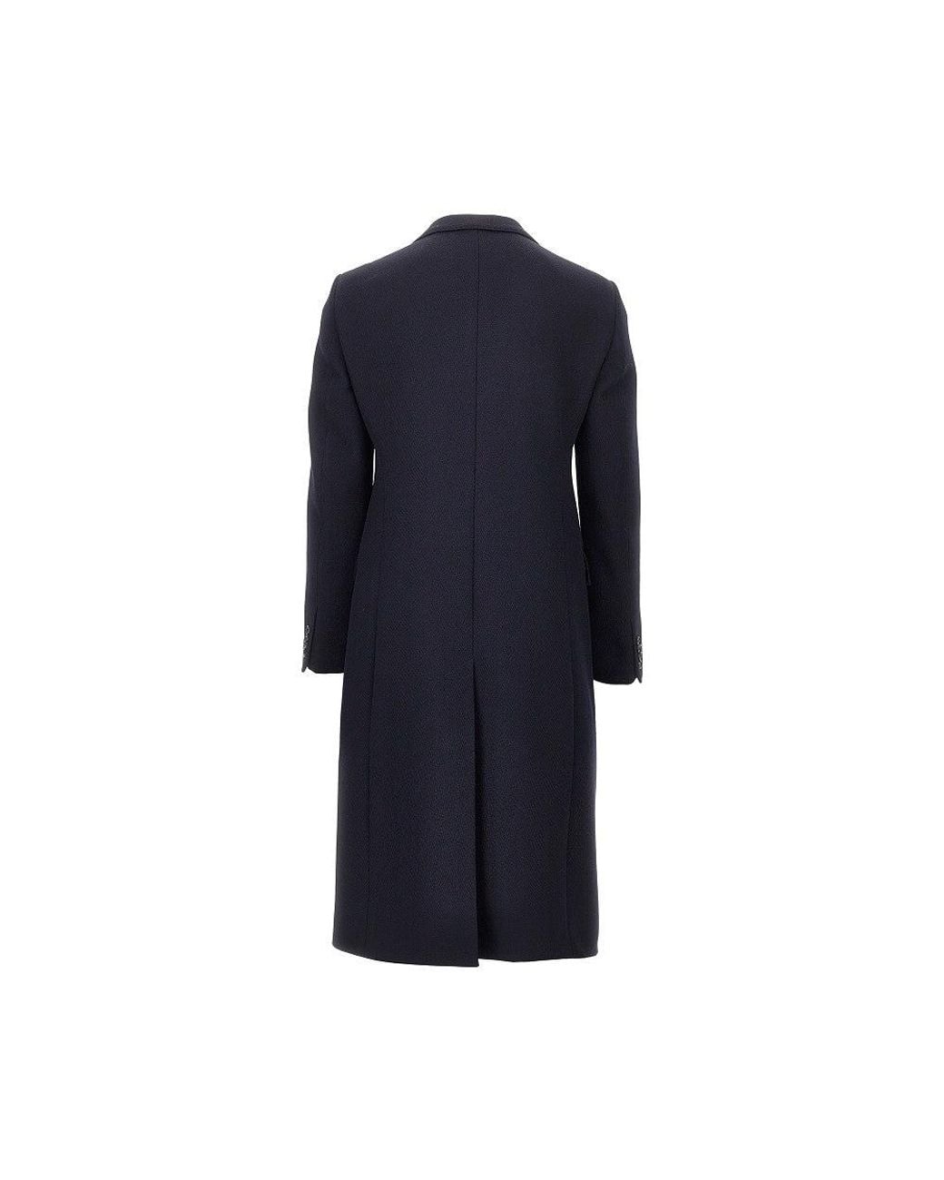 Emporio Armani Blue Wool Tricotine Single-Breasted Coat for men