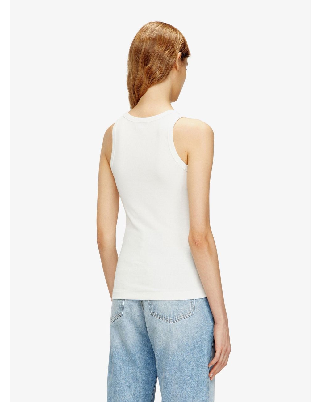 DIESEL White Slim Fit Ribbed Tank Top With Metal Oval D
