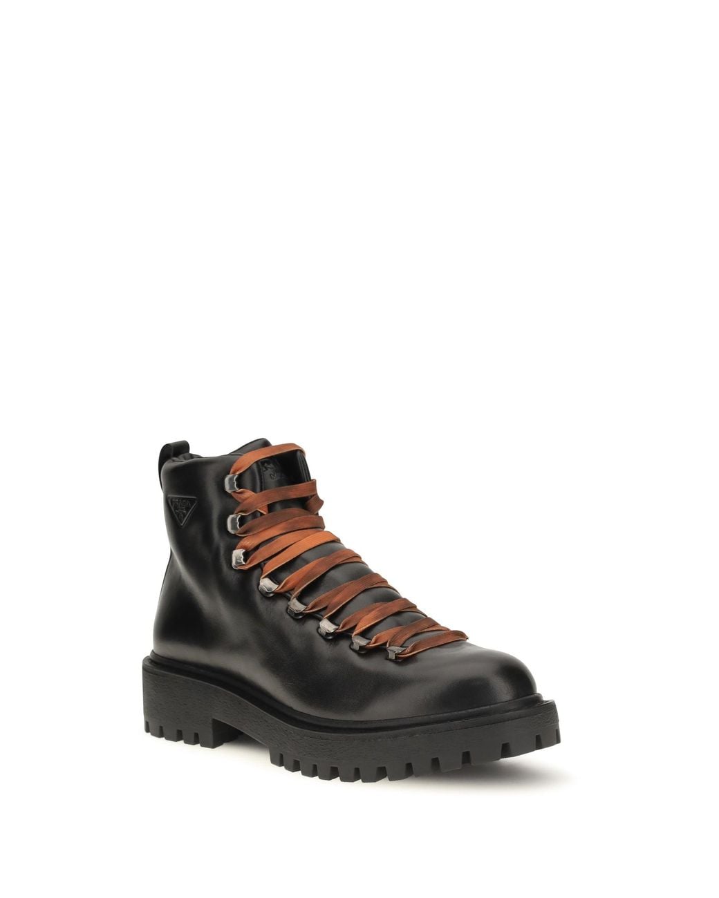 Prada Black Leather Lace-Up Ankle Boots Nero for men